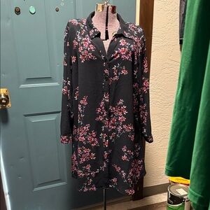 Avenue Black and Pink Floral Button Down Shirt